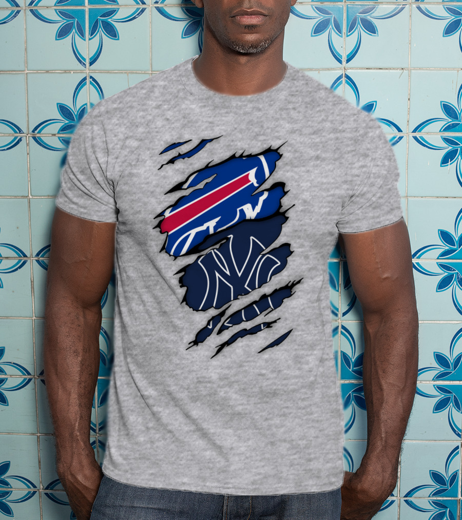 New York Yankees Buffalo Bills Torn Logo Mashup T-Shirt