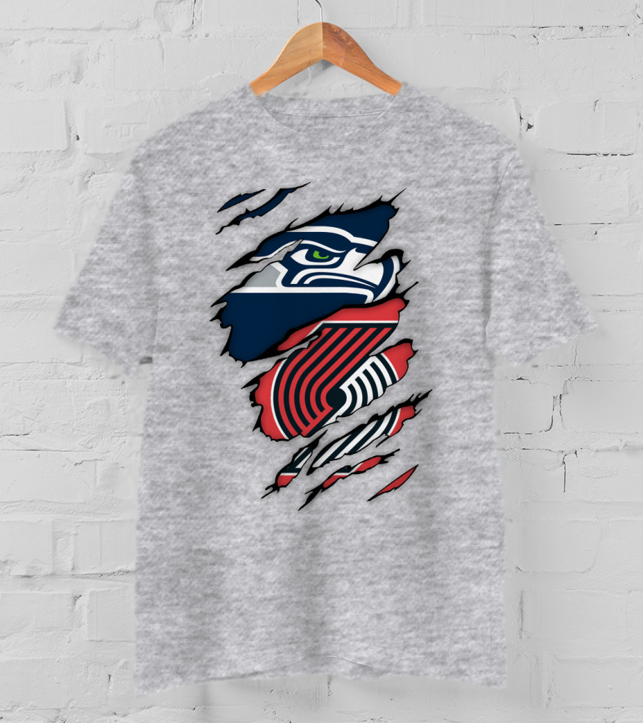 Portland Trail Blazers Seattle Seahawks Ripped Logo Fusion T-Shirt