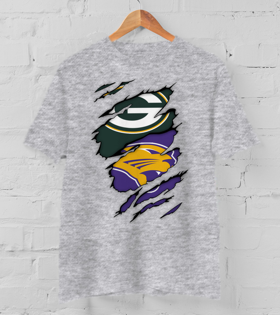 Green Bay Packers And Northern Iowa Panthers Logo Fusion T-Shirt