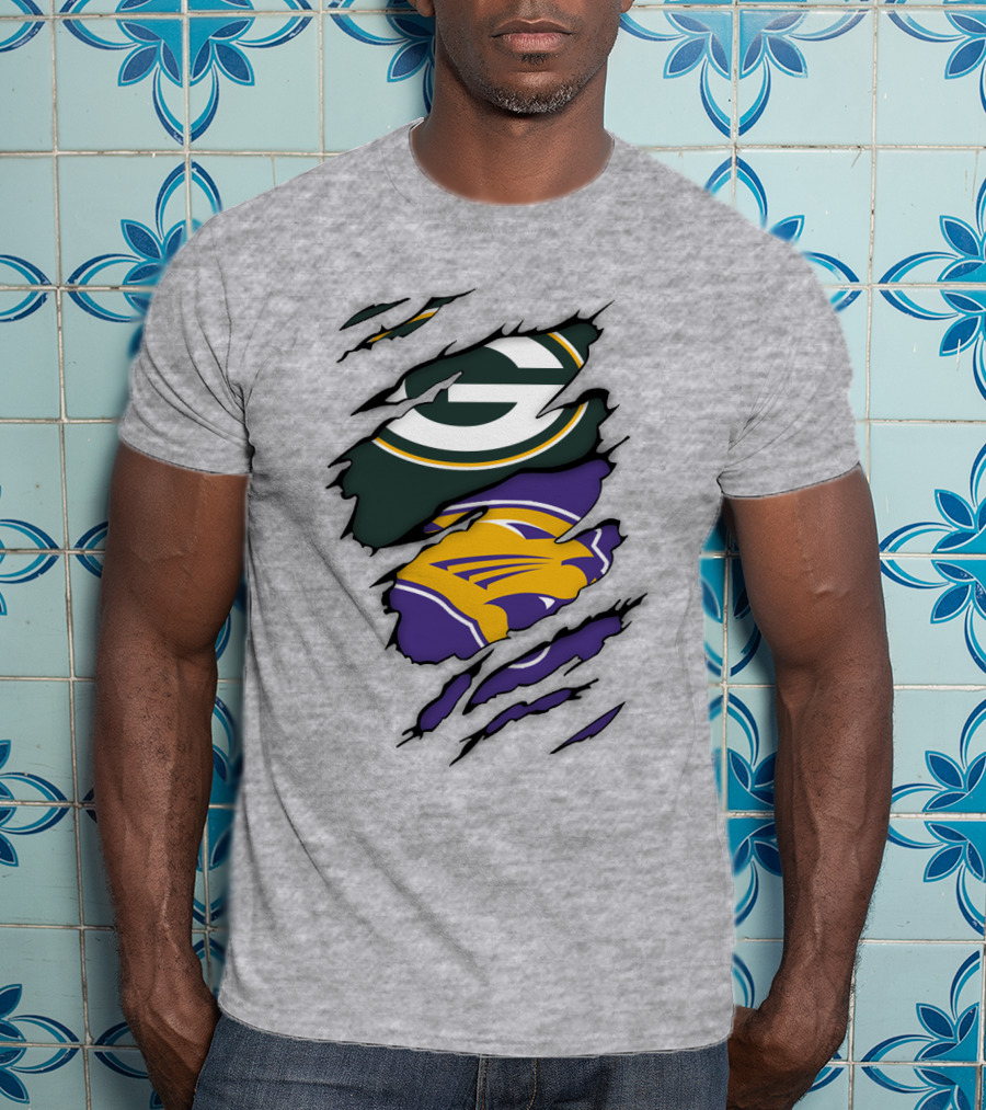 Green Bay Packers And Northern Iowa Panthers Logo Fusion T-Shirt