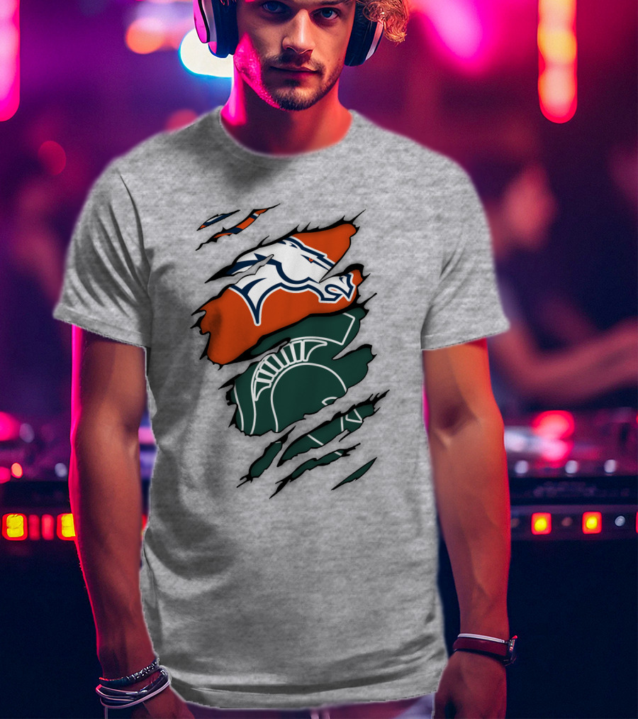 Denver Broncos Michigan State Spartan Helmet T-Shirt