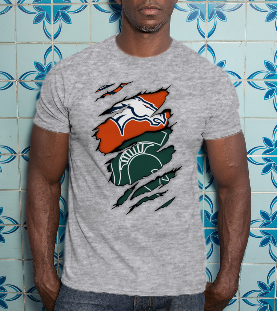 Denver Broncos Michigan State Spartan Helmet T-Shirt