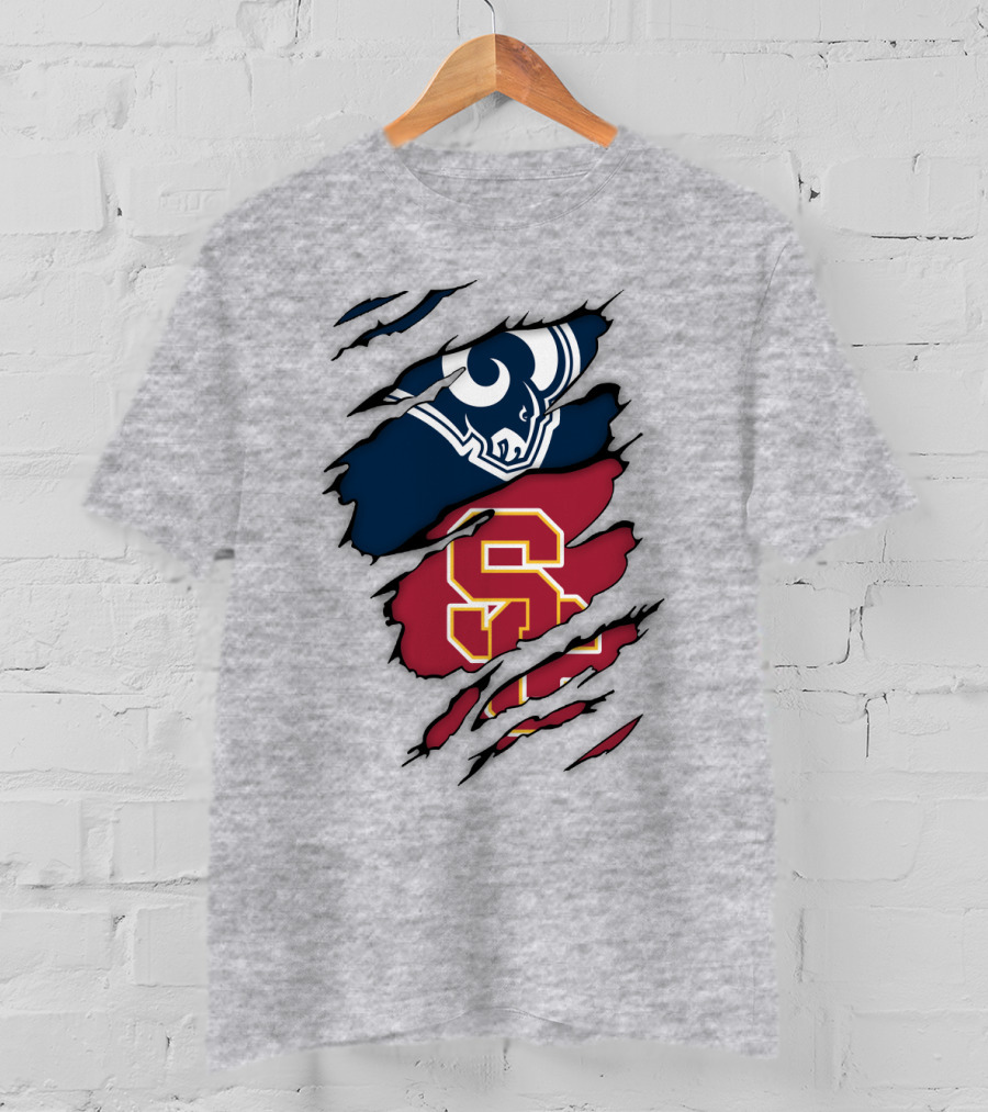 Los Angeles Rams Usc Trojans Logo Fusion T-Shirt