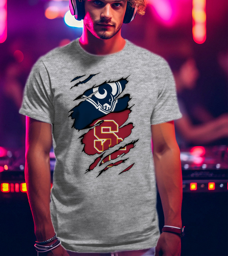 Los Angeles Rams Usc Trojans Logo Fusion T-Shirt