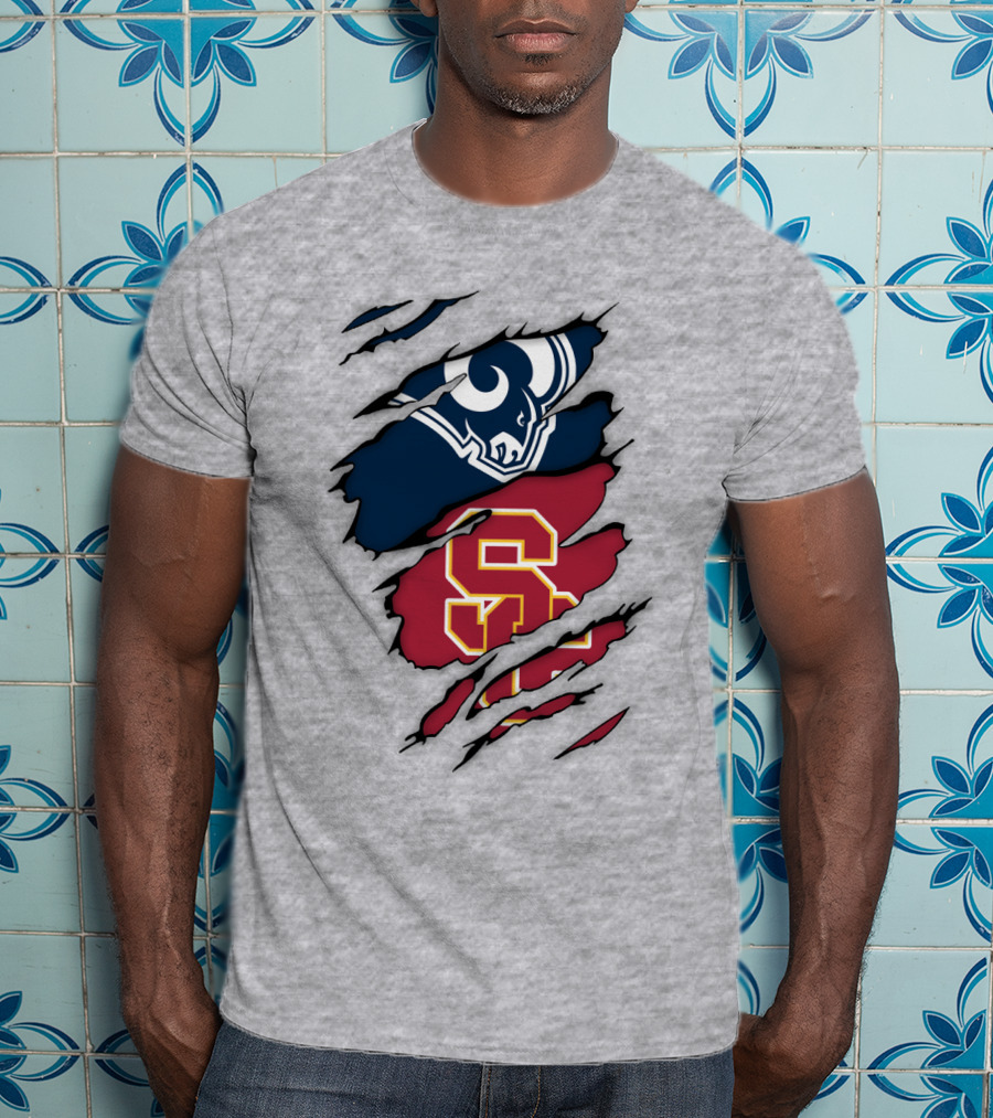 Los Angeles Rams Usc Trojans Logo Fusion T-Shirt