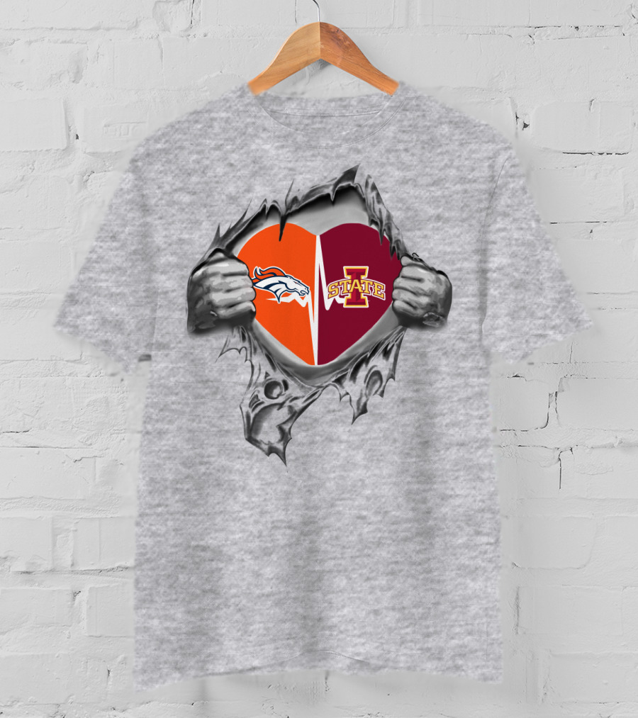 Iowa State Cyclones Denver Broncos Heart Torn Restoration T-Shirt