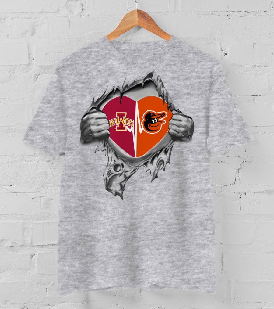 Iowa State Cyclones Baltimore Orioles Heart Emblem T-Shirt