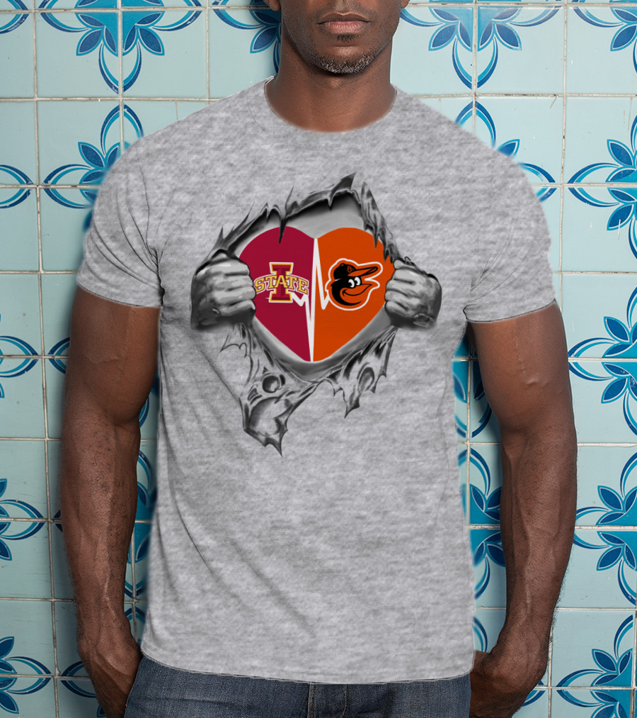 Iowa State Cyclones Baltimore Orioles Heart Emblem T-Shirt
