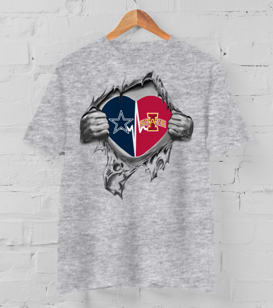 Iowa State Cyclones Dallas Cowboys Heart Rip T-Shirt