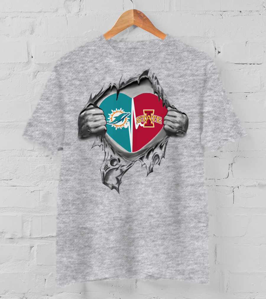 Miami Dolphins Iowa State University Heart Fusion T-Shirt