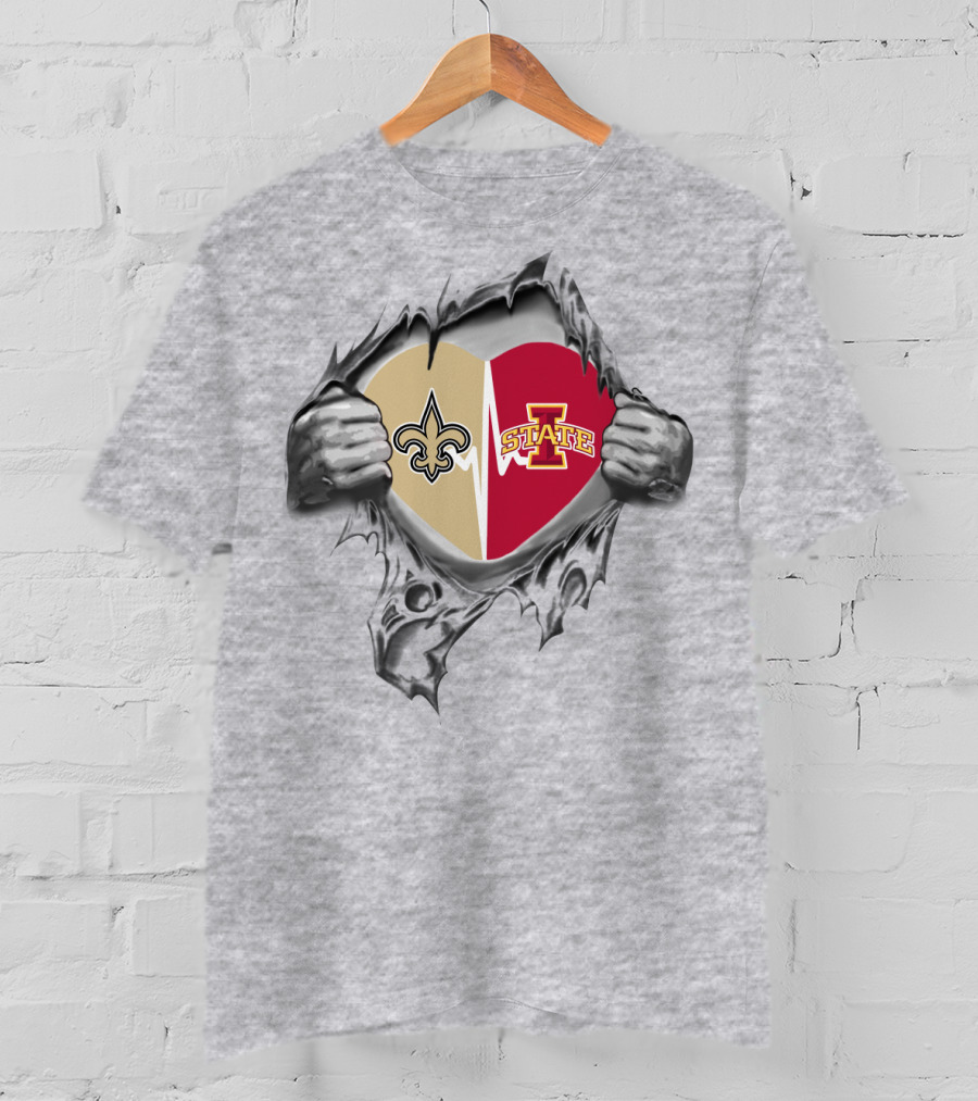 Iowa State New Orleans Saints Heart Torn Inside T-Shirt