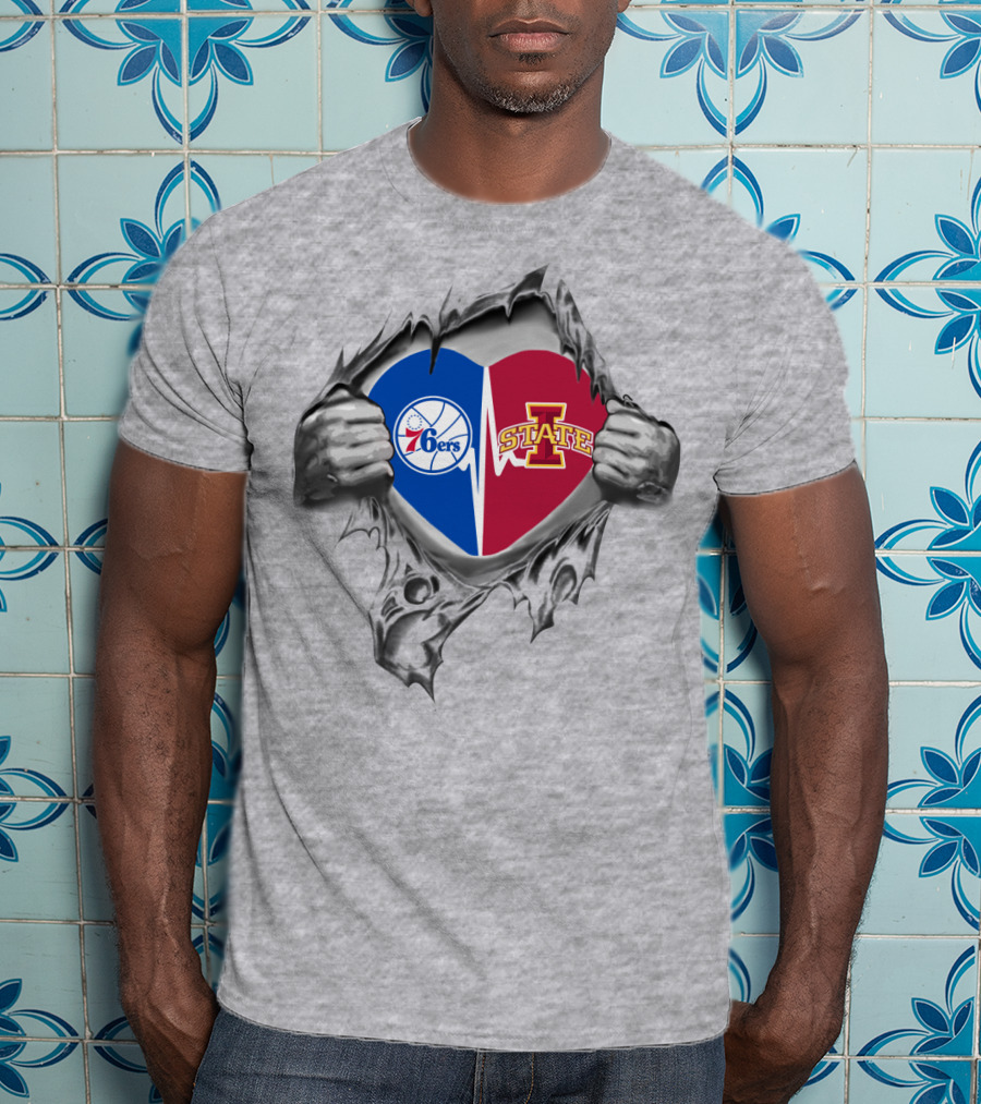 Philadelphia 76ers Iowa State Heart Logo Fusion T-Shirt