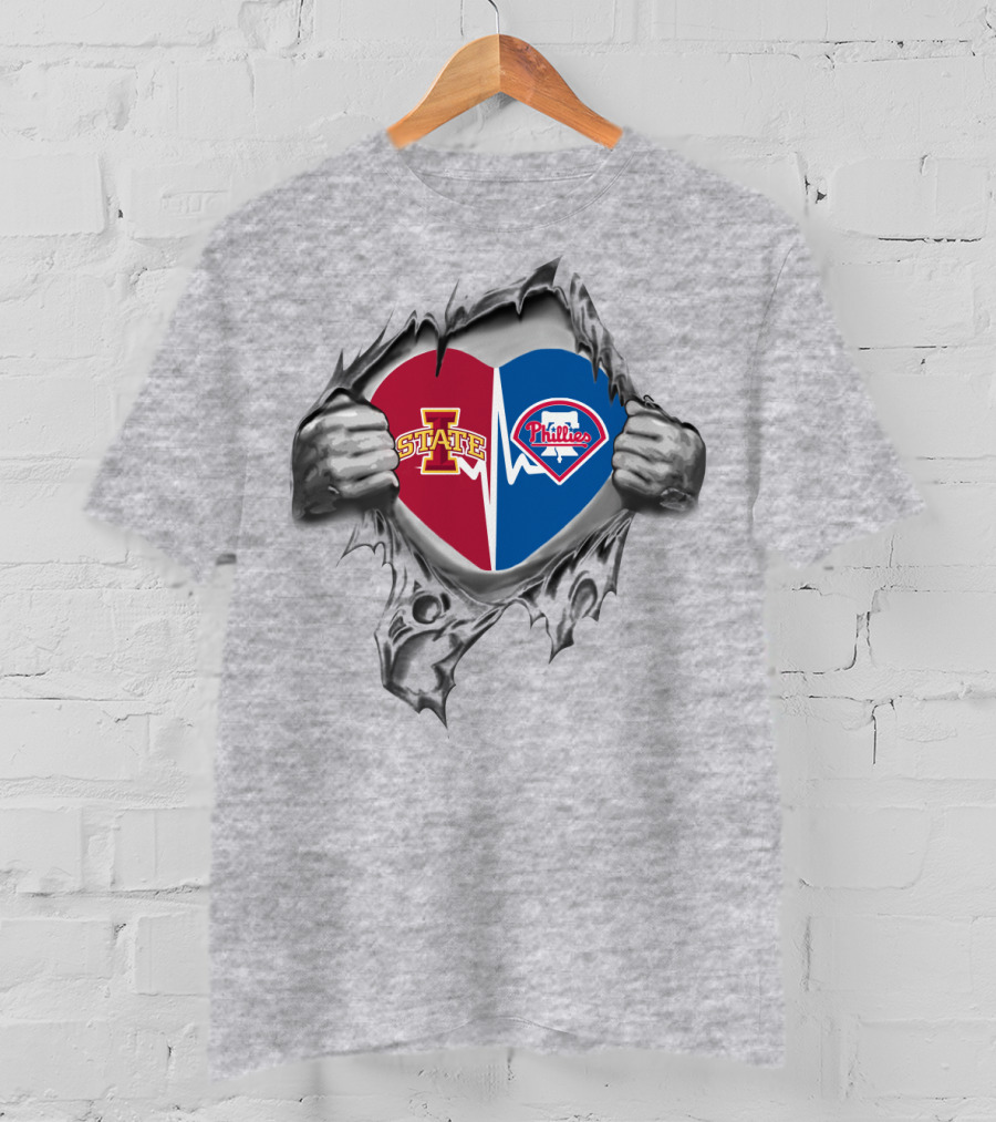 Iowa State Cyclones Philadelphia Phillies Heart Split Logo Tear T-Shirt