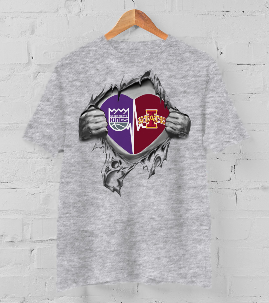 Sacramento Kings Iowa State Cyclones Heart Split T-Shirt