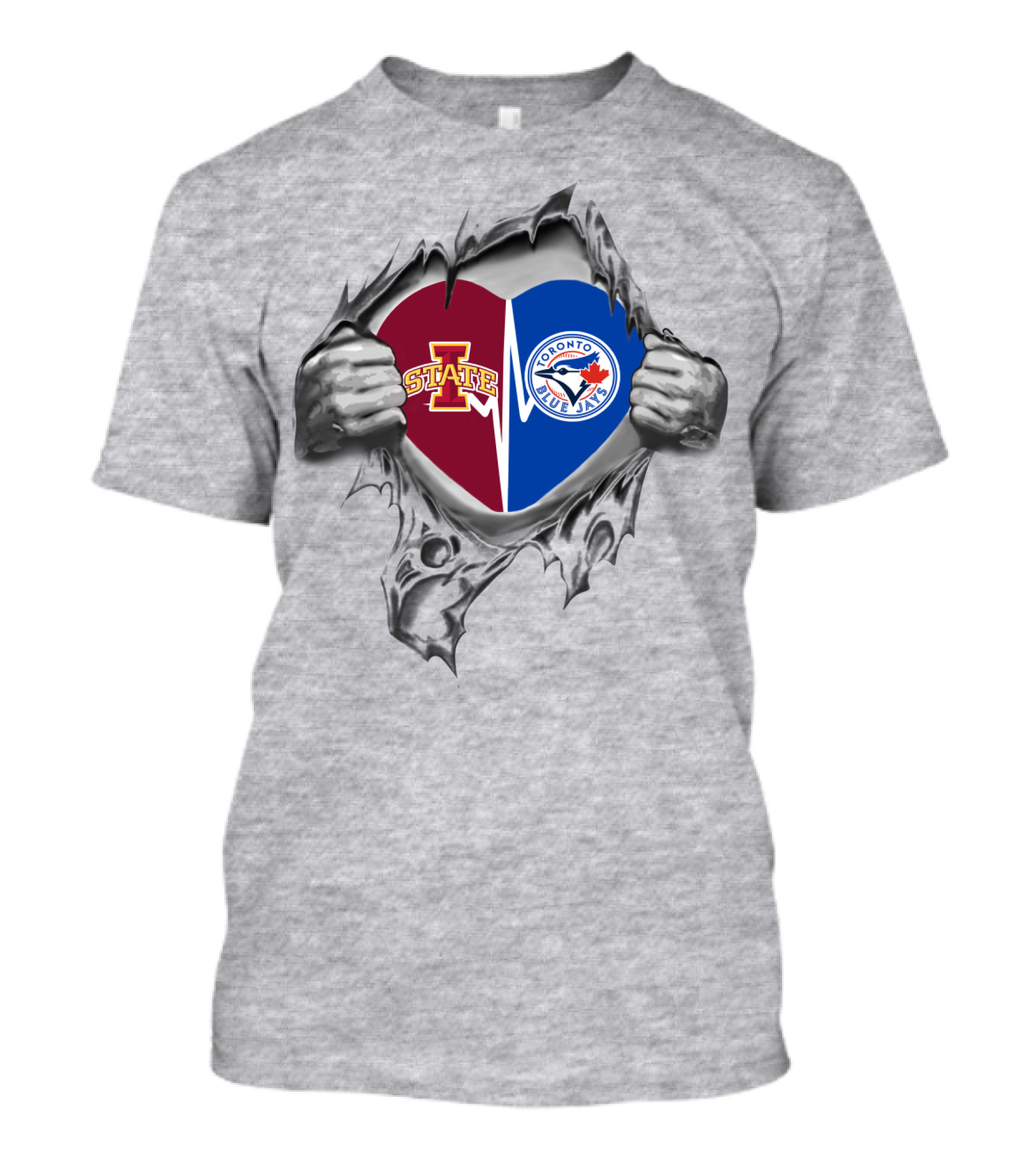 Iowa State Cyclones Toronto Blue Jays Fan Heart Torn T-Shirt