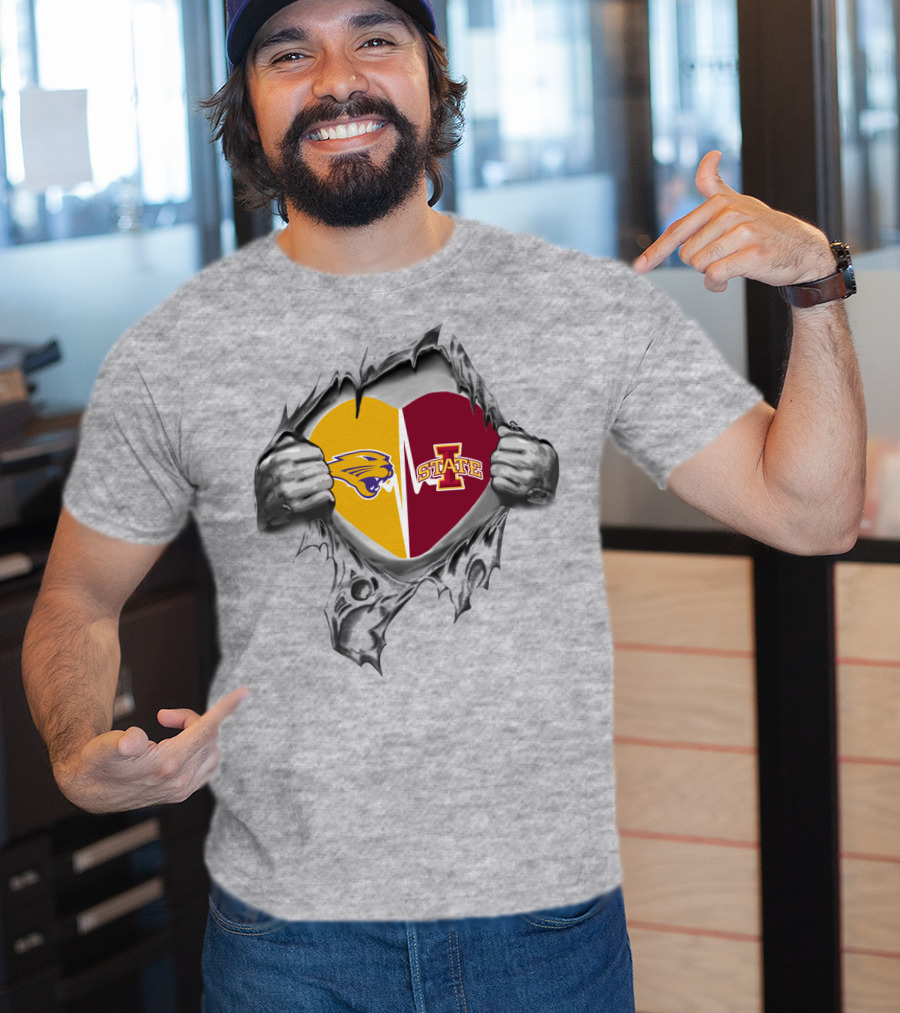 Iowa State Northern Iowa Panthers Heart Ripped T-Shirt
