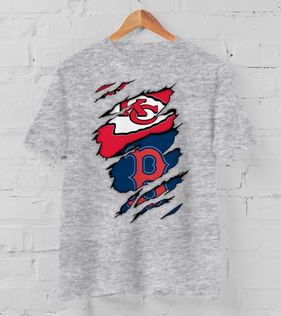 Boston Red Sox Kansas City Chiefs Combined Logo Fan Gear T-Shirt