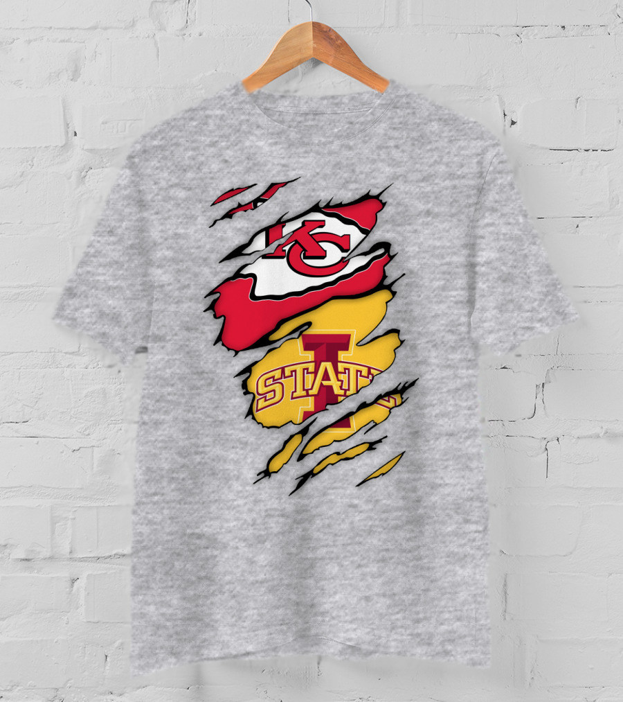 Iowa State Cyclones Kansas City Chiefs Logo Ripped Style T-Shirt