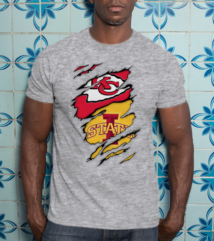 Iowa State Cyclones Kansas City Chiefs Logo Ripped Style T-Shirt