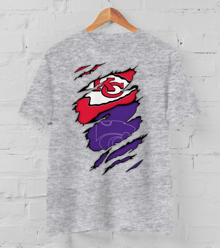 Kansas City Chiefs And Kansas State Wildcats Logo Integration T-Shirt