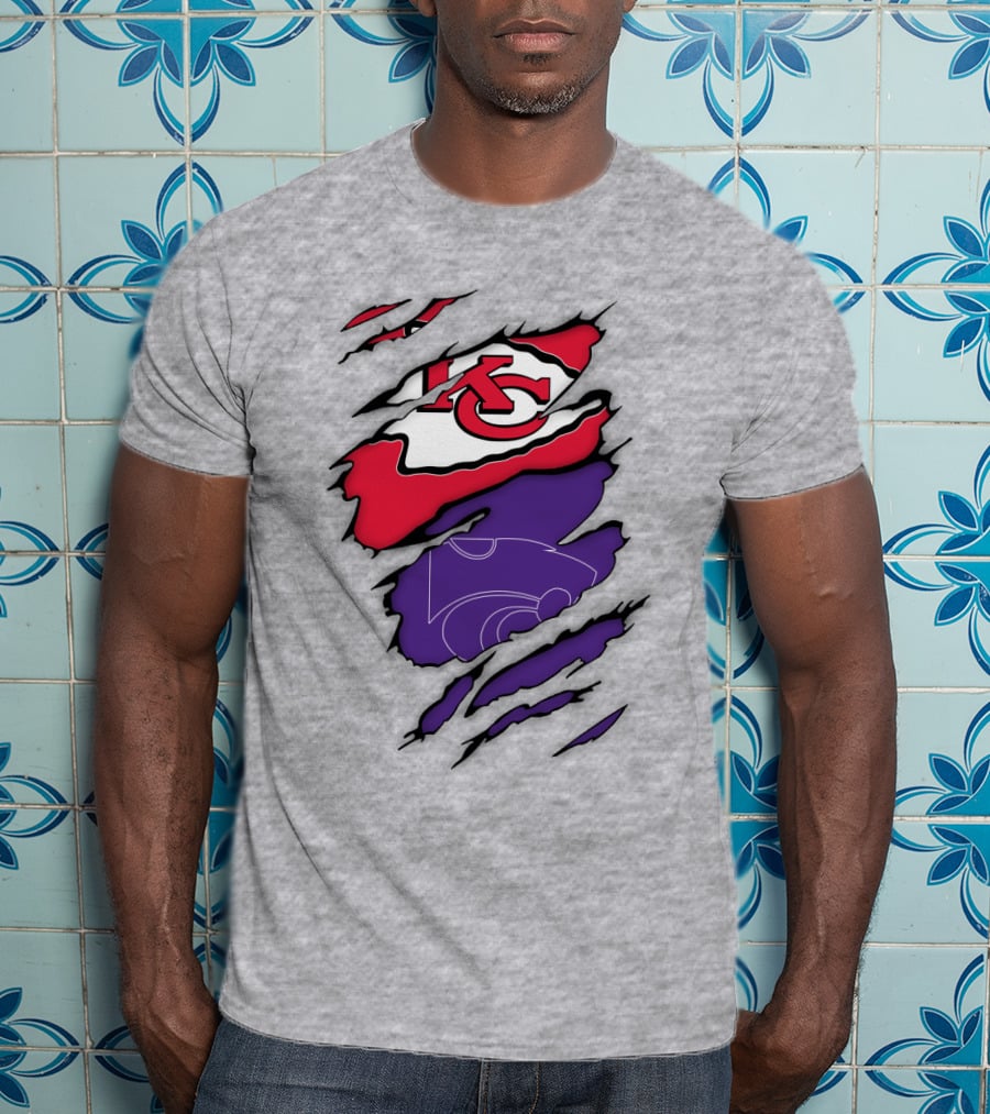 Kansas City Chiefs And Kansas State Wildcats Logo Integration T-Shirt