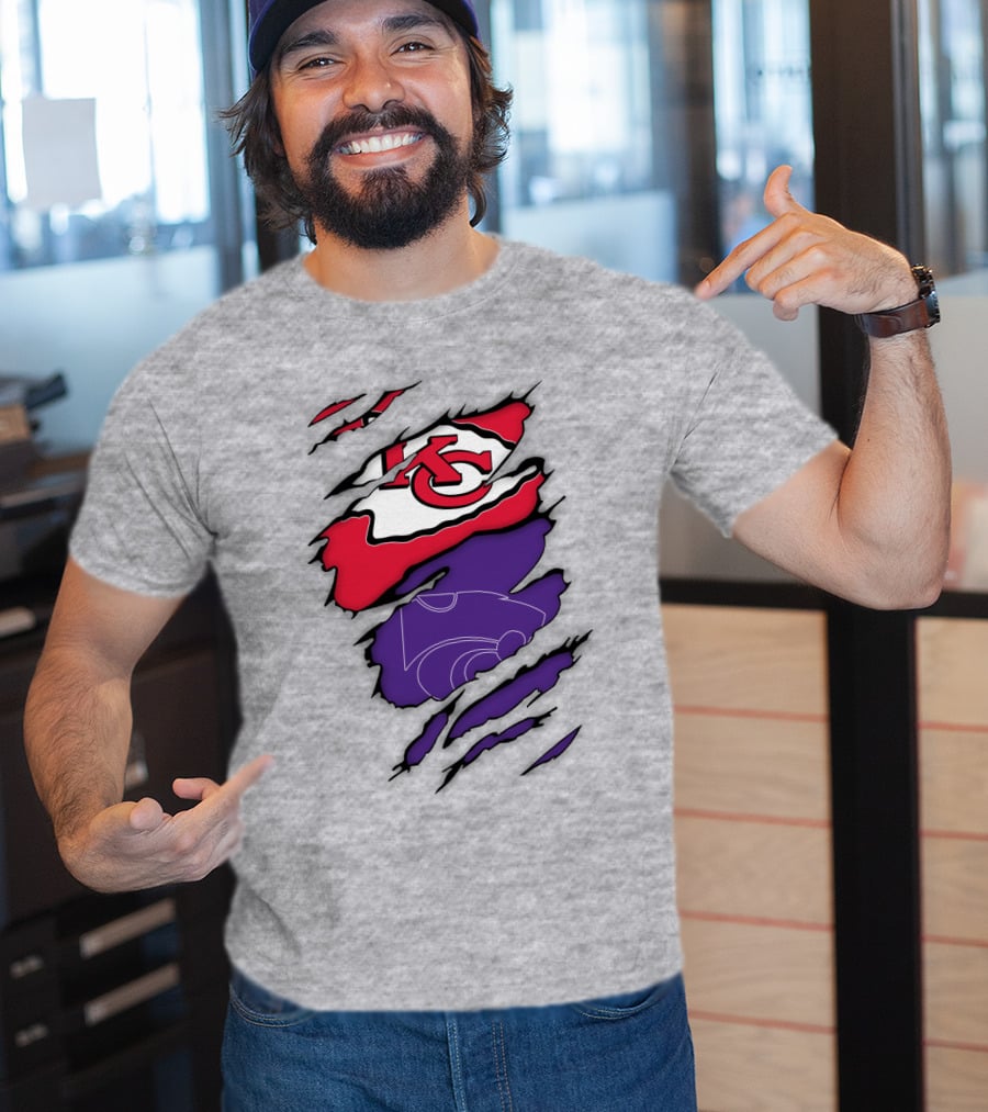 Kansas City Chiefs And Kansas State Wildcats Logo Integration T-Shirt