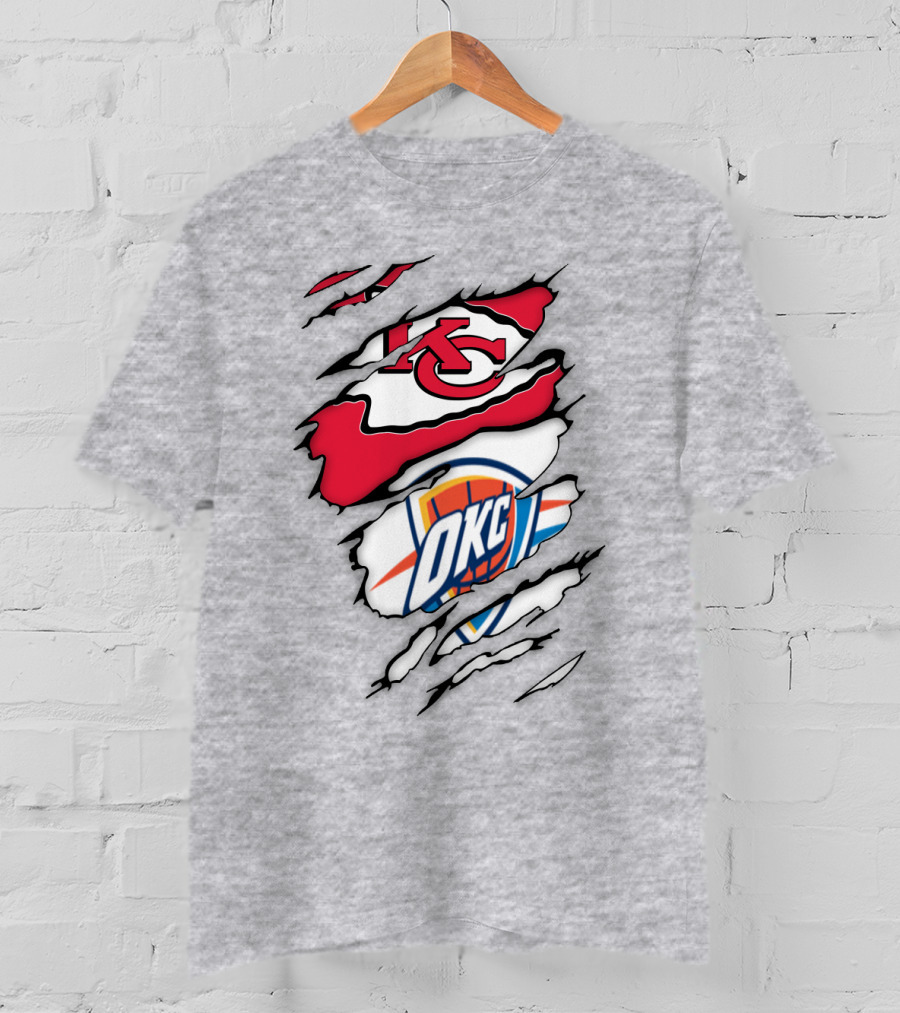 Kansas City Chiefs Okc Thunder Logos Overlapping Sports Crossover T-Shirt