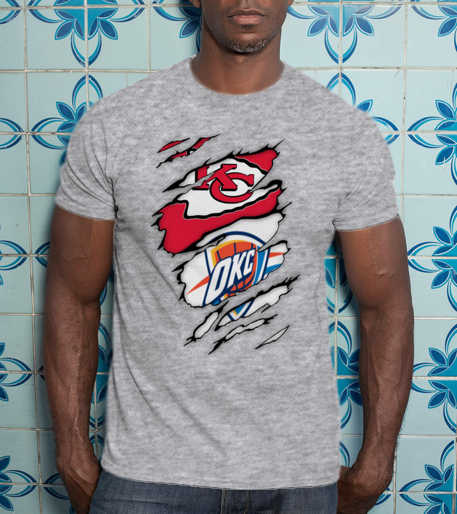 Kansas City Chiefs Okc Thunder Logos Overlapping Sports Crossover T-Shirt