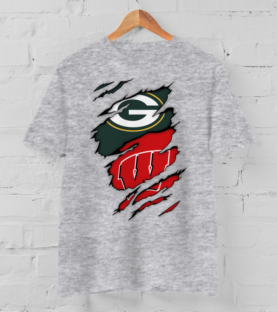 Wisconsin Badgers And Green Bay Packers Claw Marks Logo Mashup T-Shirt