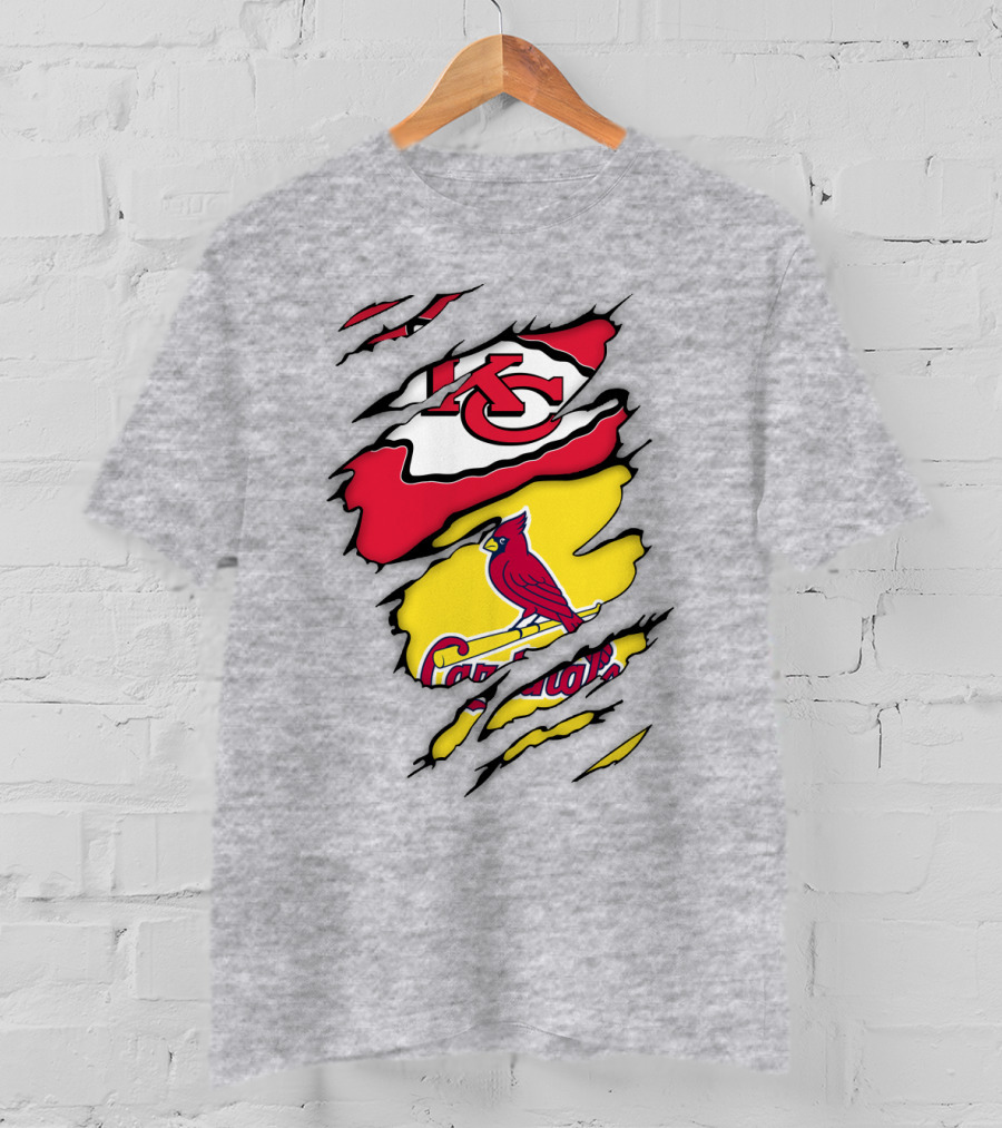 St Louis Cardinals Kansas City Chiefs Logos Ripped T-Shirt