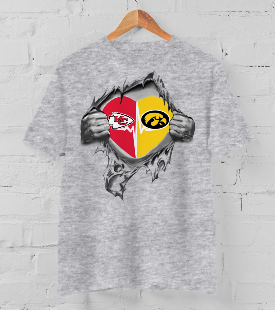 Kansas City Chiefs Iowa Hawkeyes Heart Logo Chiefs Hawkeyes Fan Gear T-Shirt