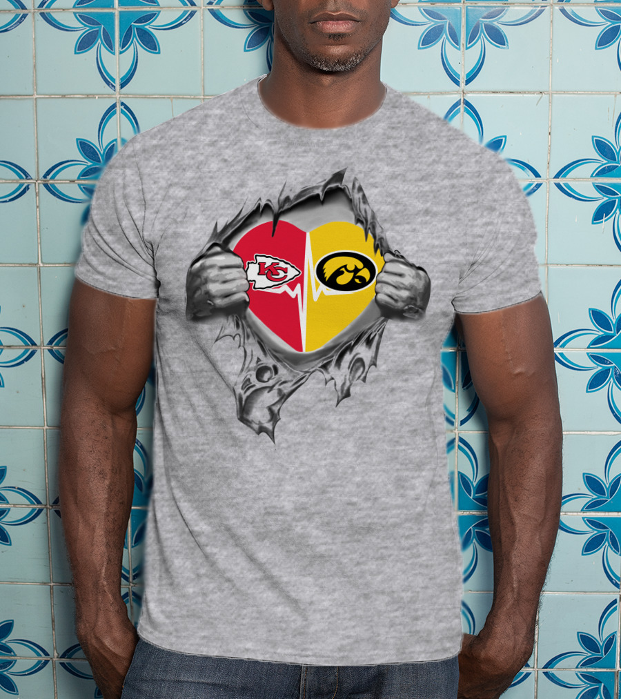 Kansas City Chiefs Iowa Hawkeyes Heart Logo Chiefs Hawkeyes Fan Gear T-Shirt