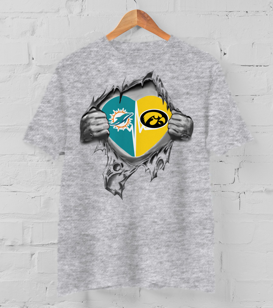 Miami Dolphins Hawkeyes Heart Logo Fusion T-Shirt