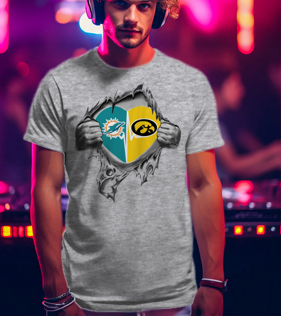 Miami Dolphins Hawkeyes Heart Logo Fusion T-Shirt