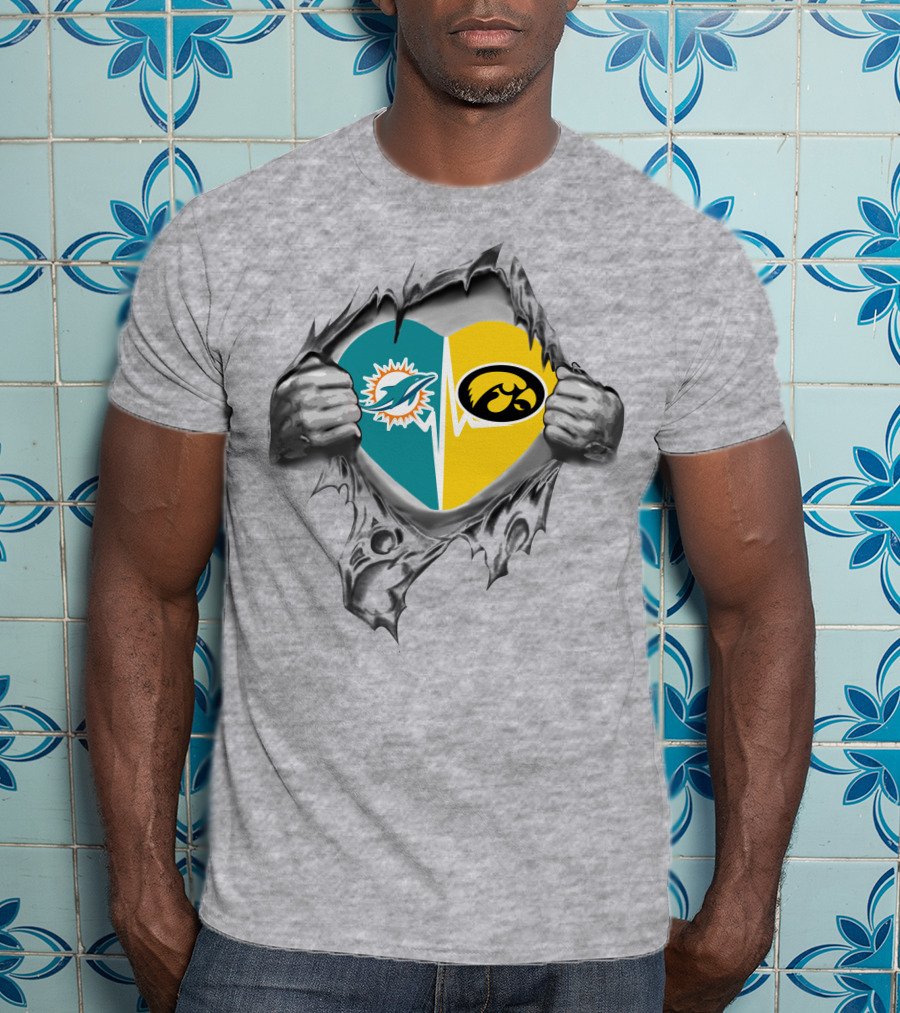 Miami Dolphins Hawkeyes Heart Logo Fusion T-Shirt