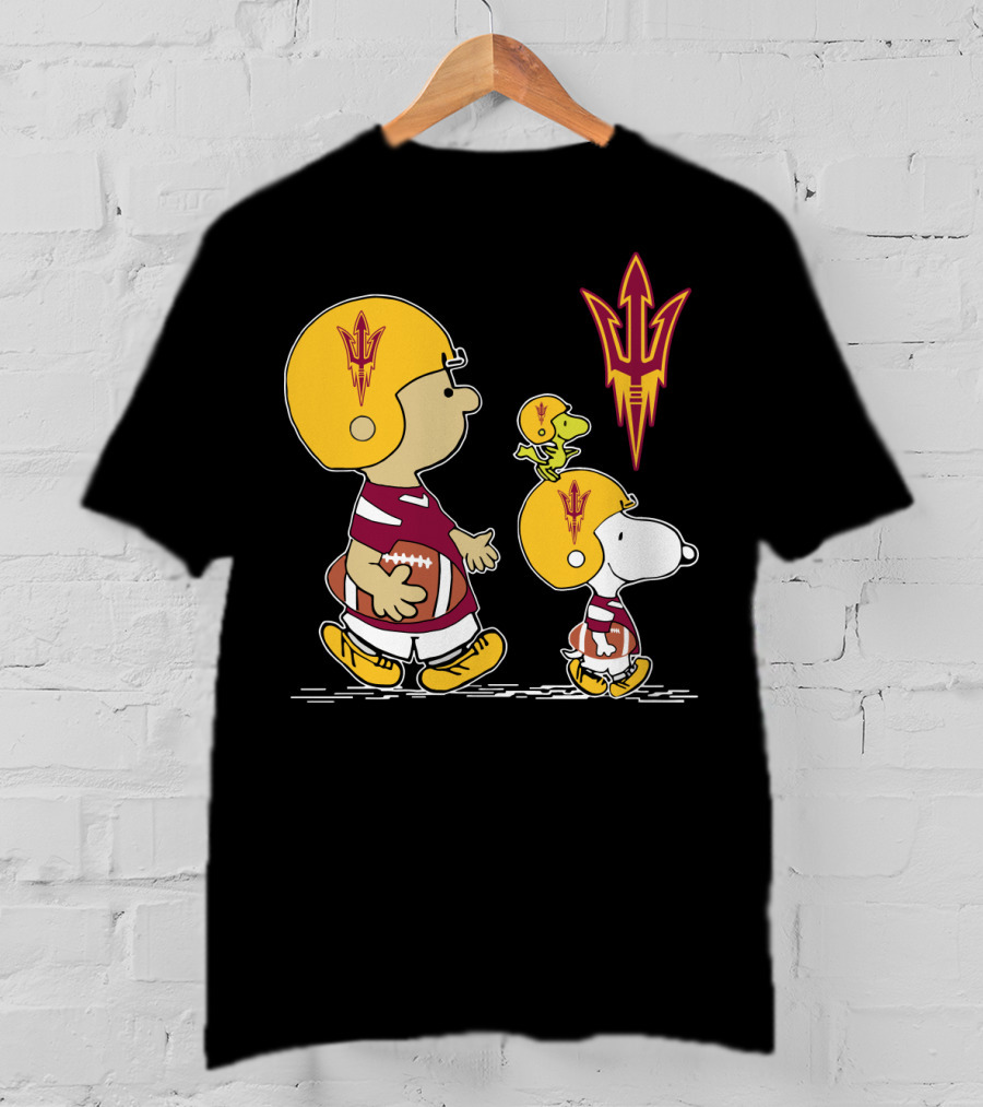 Arizona State Sun Devils Peanuts Characters Football Helmets T-Shirt