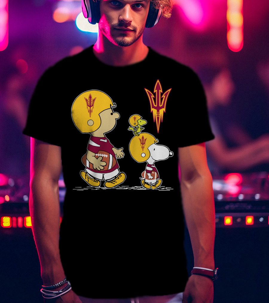 Arizona State Sun Devils Peanuts Characters Football Helmets T-Shirt