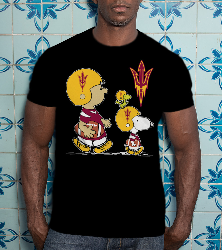 Arizona State Sun Devils Peanuts Characters Football Helmets T-Shirt