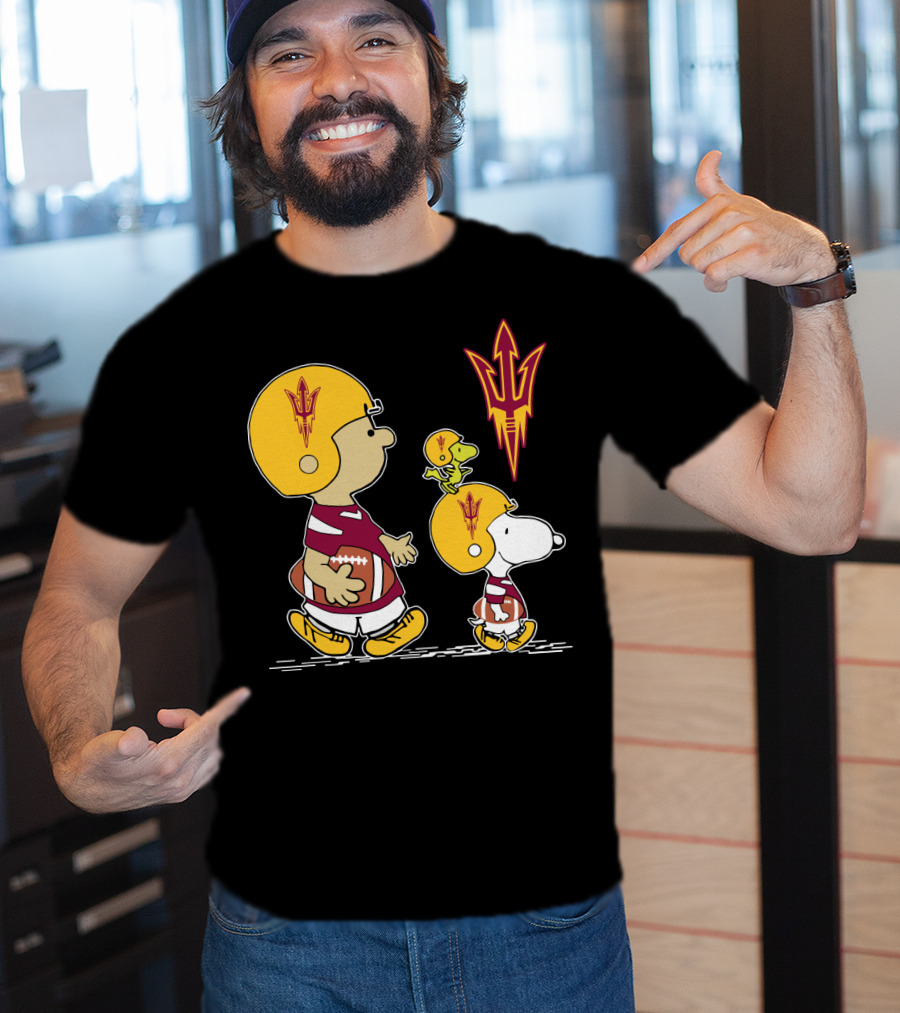 Arizona State Sun Devils Peanuts Characters Football Helmets T-Shirt