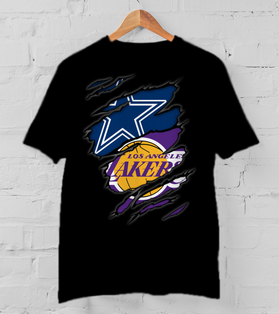 Cowboys Los Angeles Lakers Star Logo And Basketball Fusion T-Shirt