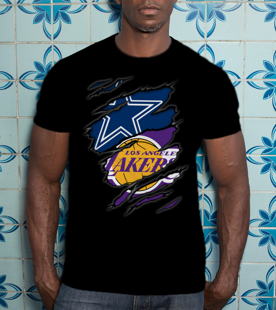 Cowboys Los Angeles Lakers Star Logo And Basketball Fusion T-Shirt