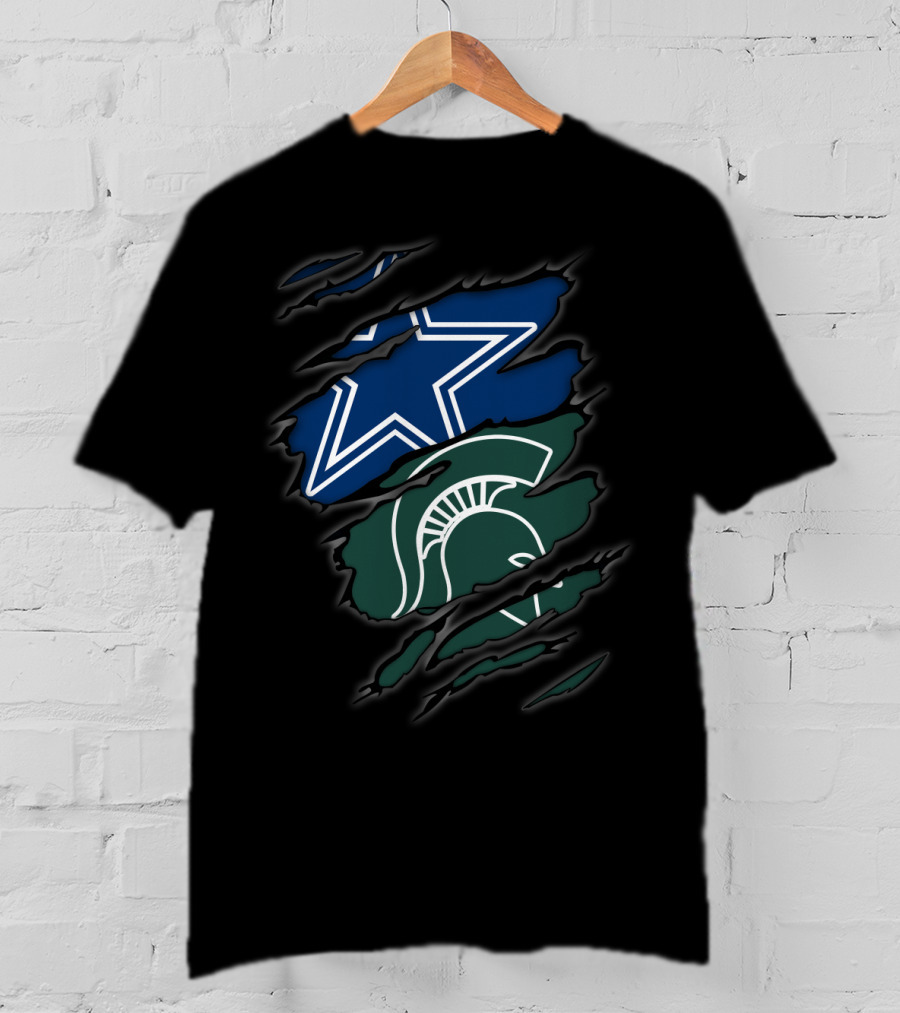 Cowboys Star Michigan State Spartans Helmet Claw Torn T-Shirt