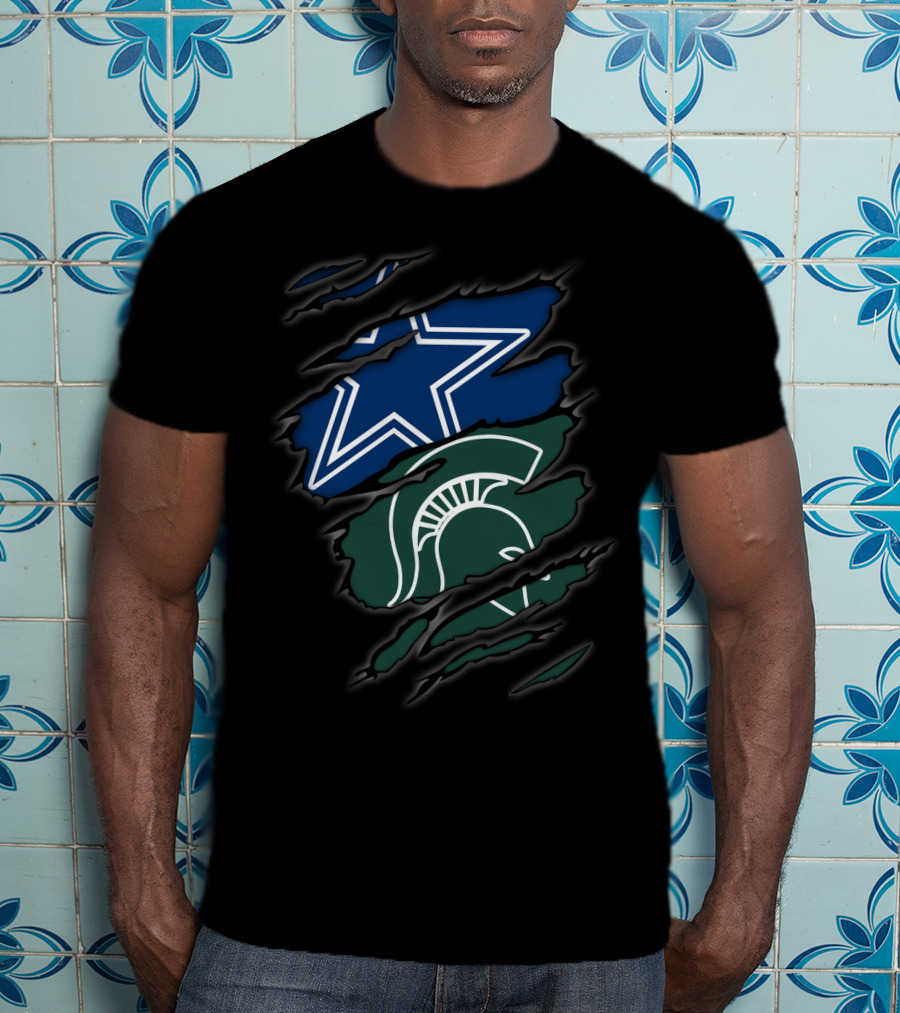 Cowboys Star Michigan State Spartans Helmet Claw Torn T-Shirt
