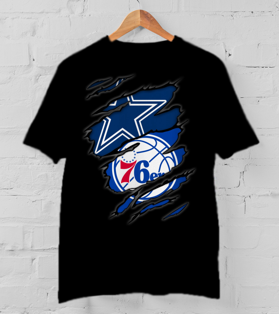 Cowboys Star And Philadelphia 76ers Logo Fusion T-Shirt