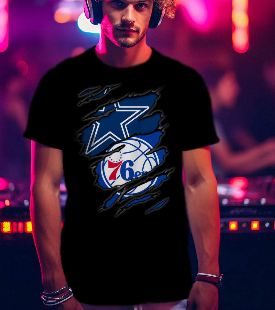 Cowboys Star And Philadelphia 76ers Logo Fusion T-Shirt