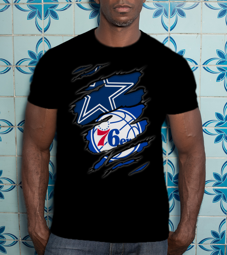 Cowboys Star And Philadelphia 76ers Logo Fusion T-Shirt