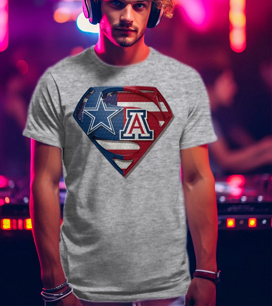 Dallas Cowboys Arizona Wildcats Superman Logo American Flag T-Shirt
