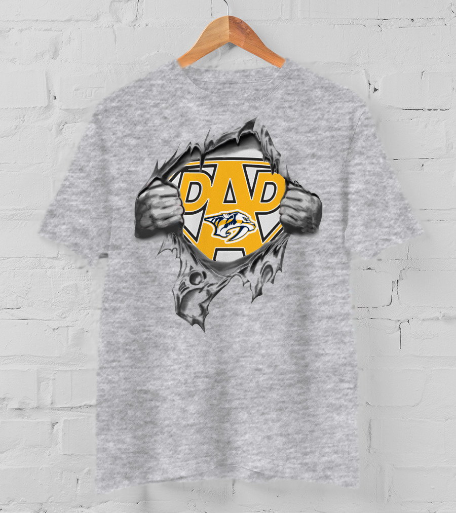 NashvillePredatorss Super Dad Logo With Torn Effect And Hands T-Shirt