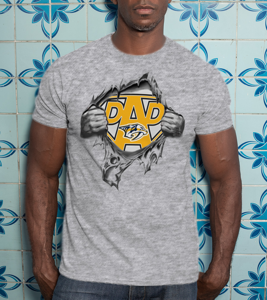 NashvillePredatorss Super Dad Logo With Torn Effect And Hands T-Shirt