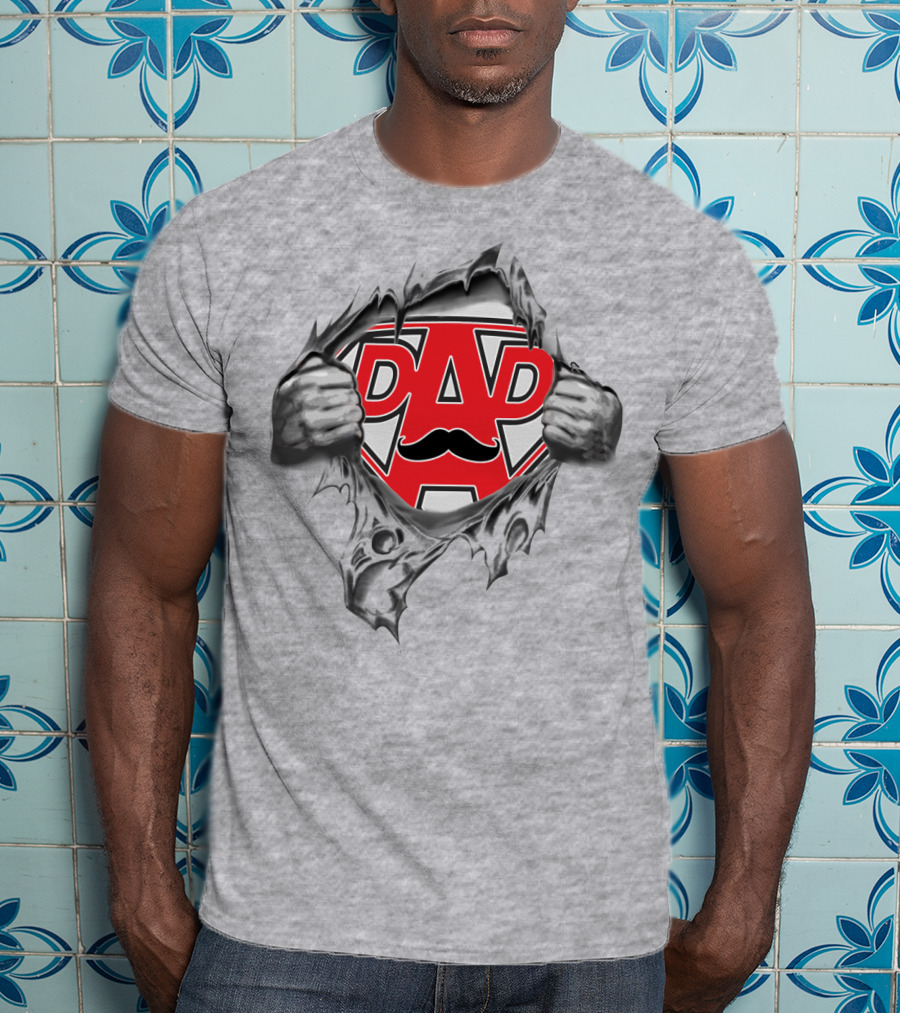 Super Dad Shield With Moustache Emblem T-Shirt
